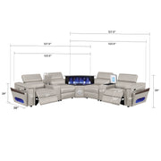 Nova Modern Style Sectional with 2 Consoles (Reading Light + Fridge), Wedge with Bluetooth Speaker, LED and Lifting Wine Cabinet - Gray