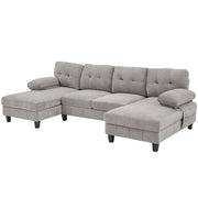 U-Shaped Sectional Sofa 103.5" Fabric Couch With Dual Chaise Lounges, Storage Pockets, Armrest Pillows