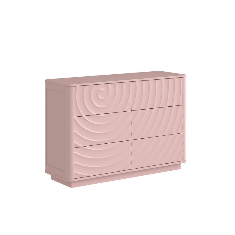 6 Drawer Dresser for Bedroom, 46.5' Wide Modern Large Chest of Drawers with Handle Free & Ripple Design,Wooden Clothes Storage Organizer for Closet, Nursery, Living Room, Apartment,Pink