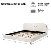 California King Size Upholstered Bed With Boucle Fabric,Curved-Shape Design Thick Headboard, Solid Wood Legs,White (old sku N757P411871K)