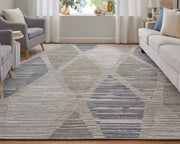 Elias Modern Diamond, Ivory/Blue/Brown