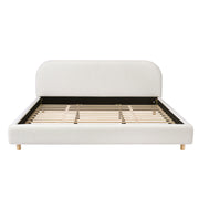 California King Size Upholstered Bed With Boucle Fabric,Curved-Shape Design Thick Headboard, Solid Wood Legs,White (old sku N757P411871K)