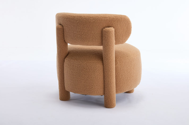 063-Teddy Fabric armless accent chair with curved backrest and solid wooden legs upholstered chair slipper side chair for primary living space bedroom vanity room or reading room ,Khaki