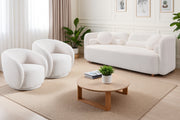 Modern Japandi White Boucle Sofa Set, 5-Piece Upholstered Cloud Couch Bundle, 3-Seater Sofa + 4 Pack 360° Swivel Barrel Accent Chairs for Living Room, Apartment, Home Office
