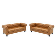 SOFA 2 Piece PU Sofa Set for Living Room,Traditional Tufted Couch with Rolled Armrests,Removable Cushions,High Resilience Foam Seating and Wooden Legs,Camel Brown Furniture Set
