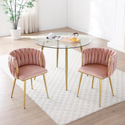 Modern Velvet Dining Chairs Set of 2, Upholstered Woven Dining Chair with Golden Metal Legs, Upholstered Dining Chairs for Dining Room, Kitchen, Vanity, Living Room