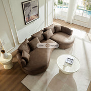 Modern Sectional Curved Sofa Couch for Living Room,Leathaire Upholstered 5-Seat Sofa Couch, Technology Cloth Couch Set for Apartment Office,Brown