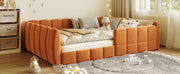 Full Size Velvet Upholstered Floor Bed, Pumpkin Orange