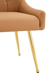 Leather Upholstered Modern Dining Chair with Diamond Tufted Button Back - Dining Room Negotiation Room Cafe Office Accent Chair (Light Brown, Set of 2)