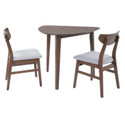 3-Piece Modern Table Set - Triangular Side Table & 2 Curved Wood Chairs, Minimalist Space-saving Brown Finishes for Living Room, Kitchen, Small Space, Easy to Assemble
