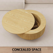 Round Coffee Table With 2 Dining Chairs Set, Ring Striped Design - Beige / Wood