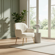 Velvet Accent Chair, Modern Upholstered Armchair with Metal Legs, Beige Velvet Fabric, Ergonomic Design for Living Room, Bedroom, Office, and Cafe