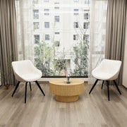 Round Coffee Table With 2 Dining Chairs Set, Ring Striped Design - Beige / Wood