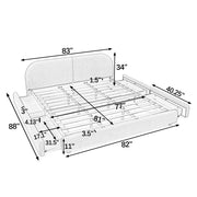 King Size Upholstered Bed Frame Modern Minimalist Style - Circle Yarn Fabric, Tall Curved Headboard, Sturdy Leg Support & Wheeled Drawer Storage, Mattress Not Included - Pink