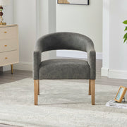 Modern Mid-Century PU Upholstered Open Back Armchair with Weathered Rubberwood Legs, Gray, for Living Room Bedroom Dining Room Cafes