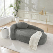 Modern Oval Single Lazy Sofa Chair with Integrated Backrest, Side Armrest and Pillow, Compact Space-Saving Lounge Chair for Living Room Bedroom-Dark Gray