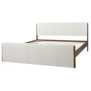 King Size Upholstered Bed Frame, Walnut Wood Trim with Grey Fabric, Pine Wood with MDF, 600 LBS Weight Capacity, Fits 8'-10' Mattress, No Box Spring Needed