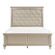 Modern Glam Silver Finish Queen Bed Button-Tufted Faux Leather Upholstery Texture Panels Bedroom Furniture 1pc