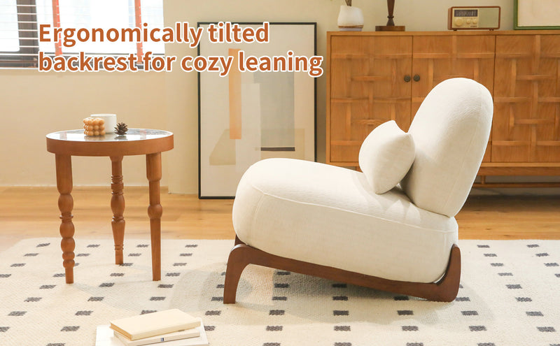 Cute Accent Chair with Solid Wood Legs, Living Room Chair with Soft Fabric Cushion, Cozy Bedroom Chair, Comfy Armless Reading Chair for Apartment, Waiting Room, Balcony (White)