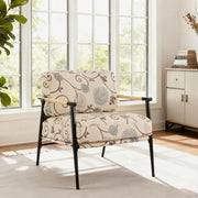 27.56' Modern Accent Chair with Plush Cushions, Minimalist Metal Frame, and Wooden Armrest Design – Perfect for Cozy Living Room, Bedroom, or Office Seating