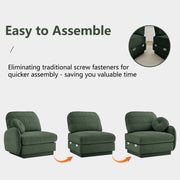 Oversize Chenille L-Shaped Sofa,Deep Seat Sofa Couch with Movable Ottoman,Exquisite round pillows and quilted back cushions,Recessed Base Frame Legs,Easy Assembly,Fits Living Room,Green