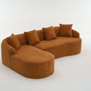 Boneless L-Shape Sectional Sofa with Curved Chaise,Orange Modular Chenille Compression Couch,30D High-Density Foam,Minimalist Modular Couches Sleeper for Living Room Bedroom Apartment Lounge.