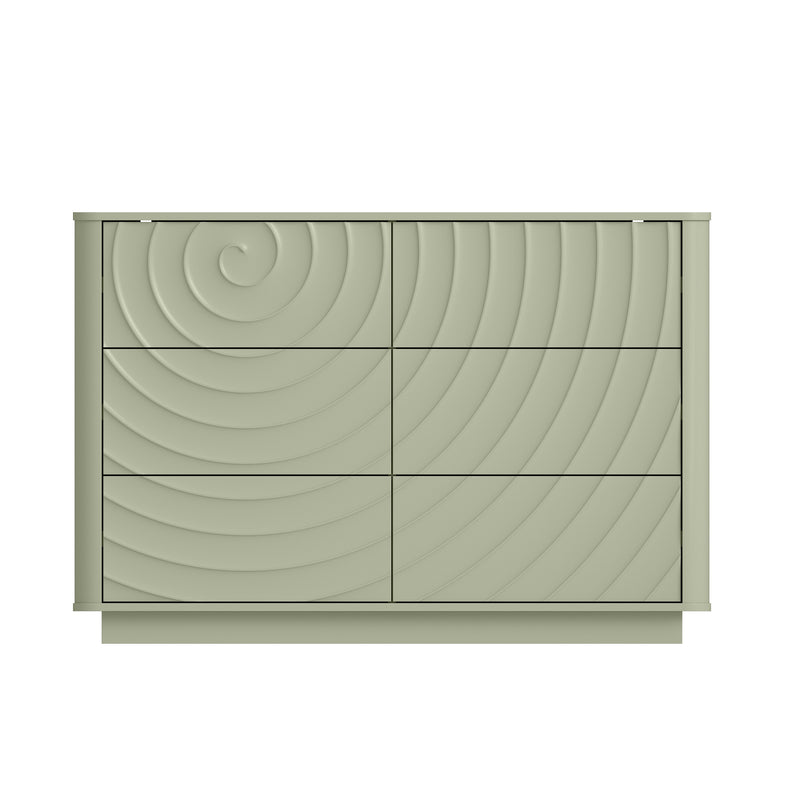 6 Drawer Dresser for Bedroom, 46.5' Wide Modern Large Chest of Drawers with Handle Free & Ripple Design,Wooden Clothes Storage Organizer for Closet, Nursery, Living Room, Apartment, Sage Green