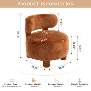 Fur Fabric armless accent chair with curved backrest and solid wooden legs upholstered chair slipper side chair for primary living space bedroom vanity room or reading room ,Khaki