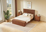 Queen Size Bed Frame with Storage, Mid-Century Modern Wood Platform Bed with Footboard Bench, Arched Panel Design, No Box Spring Needed, Walnut.