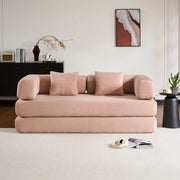 Convertible Sleeper Sofa Bed with Cylindrical Pillow, Corduroy Folding Mattress Couch with Fixed-Shape Frame, Floor Sofa Lounge Couch for Living Room Bedroom (Pink)