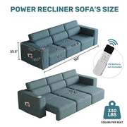 Power Reclining Sofa, Electric 3-Seat Recliner Sofa Modular Recliner Couch with Bluetooth stereo, Wireless Charging, Side Pocket, Power Recliner Couch for Living Room, Home Theater, Apartment