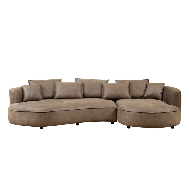 Modern Sectional Curved Sofa Couch for Living Room,Leathaire Upholstered 5-Seat Sofa Couch, Technology Cloth Couch Set for Apartment Office,Brown