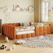 Full Size Velvet Upholstered Floor Bed, Pumpkin Orange