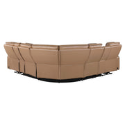 Fortuner Power Recliner Sectional Sofa with Power Headrests, Console Loveseats, Wedge, LED Light Strip, Speakers, Cup Holders & Storage Arms-Caramel