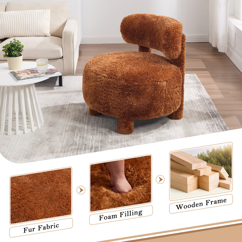 Fur Fabric armless accent chair with curved backrest and solid wooden legs upholstered chair slipper side chair for primary living space bedroom vanity room or reading room ,Khaki