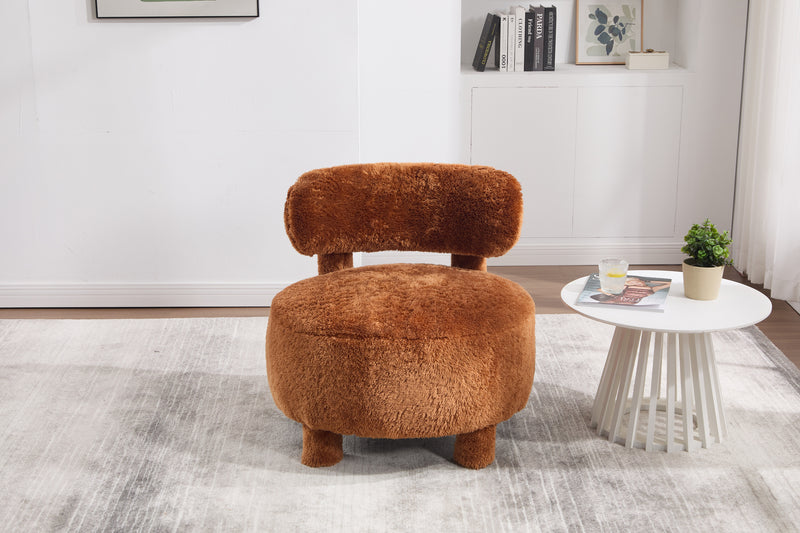 Fur Fabric armless accent chair with curved backrest and solid wooden legs upholstered chair slipper side chair for primary living space bedroom vanity room or reading room ,Khaki