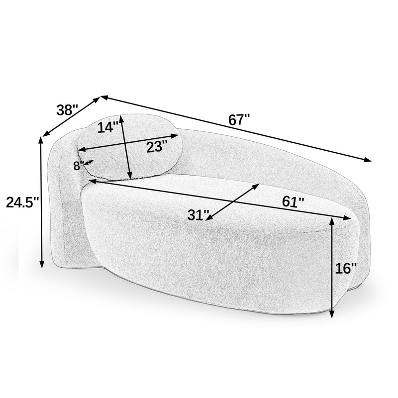 Modern Oval Single Lazy Sofa Chair with Integrated Backrest, Side Armrest and Pillow, Compact Space-Saving Lounge Chair for Living Room Bedroom-Dark Gray