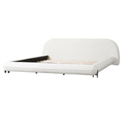 California King Size Bed Frame with Boucle Fabric, Upholstered Platform Bed with Curve-Shaped Design & Thick Headboard, White