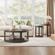 24 inch 2PCS Curved Traditional Round Circle Wooden Coffee Table Set,Mid Century Rustic Style Side Table,End Table for living Room,Office,Apartmen,Drak Brown