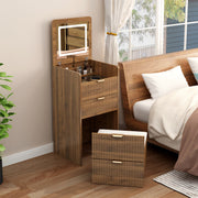 3 in 1 Vanity Desk with 3 Drawers and Rolling Stool, Compact Vanity with Flip Top Mirror and Lights, Modern Small Makeup Vanity Table (Walnut Color)