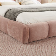 King Size Elegant Chenille Upholstered Platform Bed Frame, Thick Curved Headboard & Wrapped Footboard, Low Profile Floor Bed, No Box Spring Required, Easy Assembly, Pink