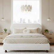 Cream-colored Boucle Upholstered Bed with Rubber Wood Foot ,King