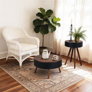 31.5-inch round coffee table with storage function, featuring an engraved tabletop, is an ideal beverage table for small spaces, serving as a modern-style accent side table suitable for living rooms,