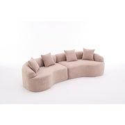 LY-025 Modular Sleeper Sectional Sofa, 4-Seater with Wood Grain Chenille Fabric, Warm Beige Convertible Sofa Bed, 30D High-Density Sponge Couch for Apartment & Living Room