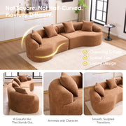 Compression Sponge Sofa Orange Curved Modular Sectional, 30D High-Density Chenille Sleeper Couch for Apartment, Living Room,110'L