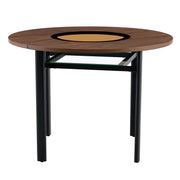 Table and chair set.42 inch modern minimalist brown wood grain round dining table set.Paired with 6 White Artificial PU Chairs With Curved Widened Cushion Design.Suitable for dining rooms,office,etc.