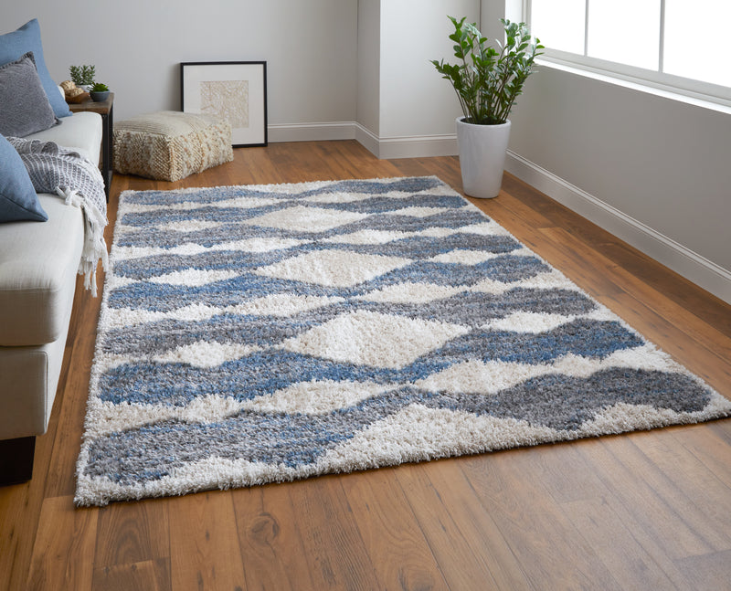 Mynka Transitional Diamond, Ivory/Gray/Blue