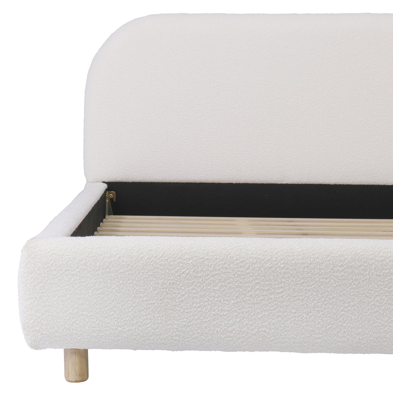 California King Size Upholstered Bed With Boucle Fabric,Curved-Shape Design Thick Headboard, Solid Wood Legs,White (old sku N757P411871K)