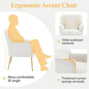 Velvet Accent Chair, Modern Upholstered Armchair with Metal Legs, Beige Velvet Fabric, Ergonomic Design for Living Room, Bedroom, Office, and Cafe