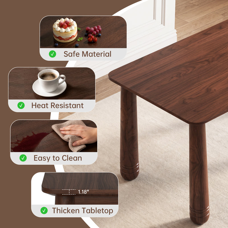 63' Solid Wood Dining Table Set with 4 Upholstered Chairs, Farmhouse Dinner Table Set of 5 Piece with Walnut Finish & Beige Chenille Seats, Heavy-Duty Support up to 1000 lbs, Easy Assembly